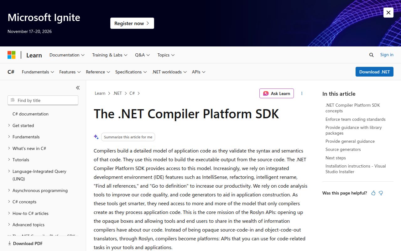 Screenshot of roslyn (docs.microsoft.com/dotnet/csharp/roslyn-sdk)