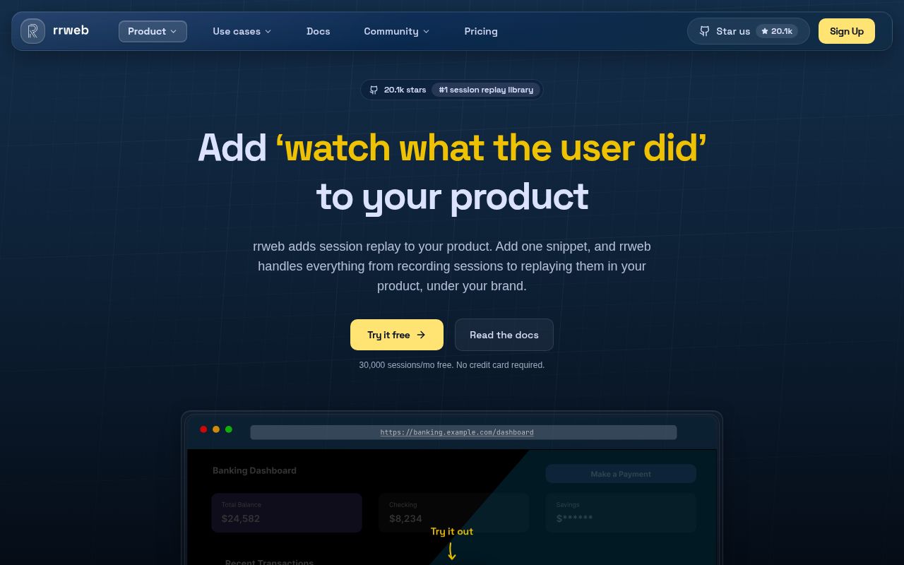 Screenshot of rrweb (www.rrweb.io)
