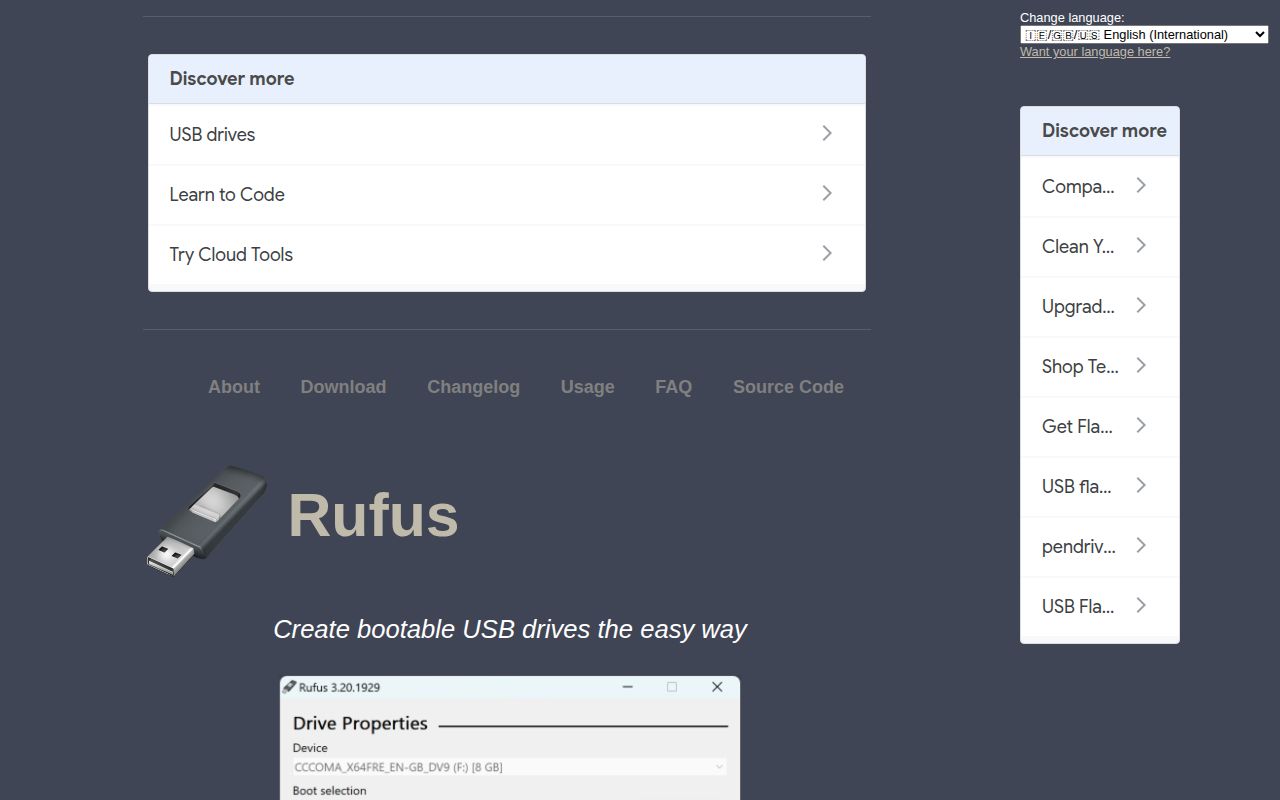 Screenshot of rufus (rufus.ie)