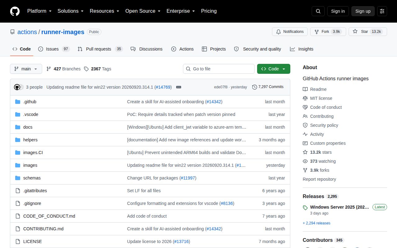 Screenshot of runner-images (github.com/actions/runner-images)