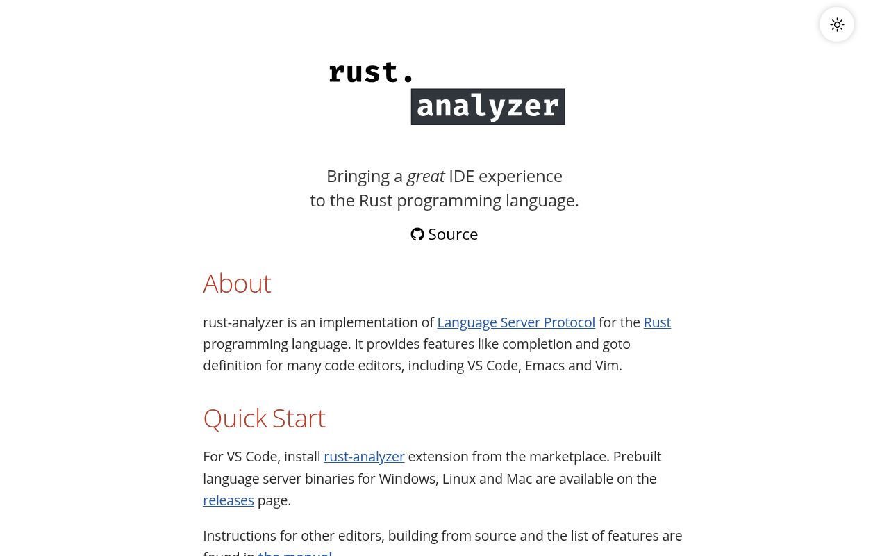 Screenshot of rust-analyzer (rust-analyzer.github.io)
