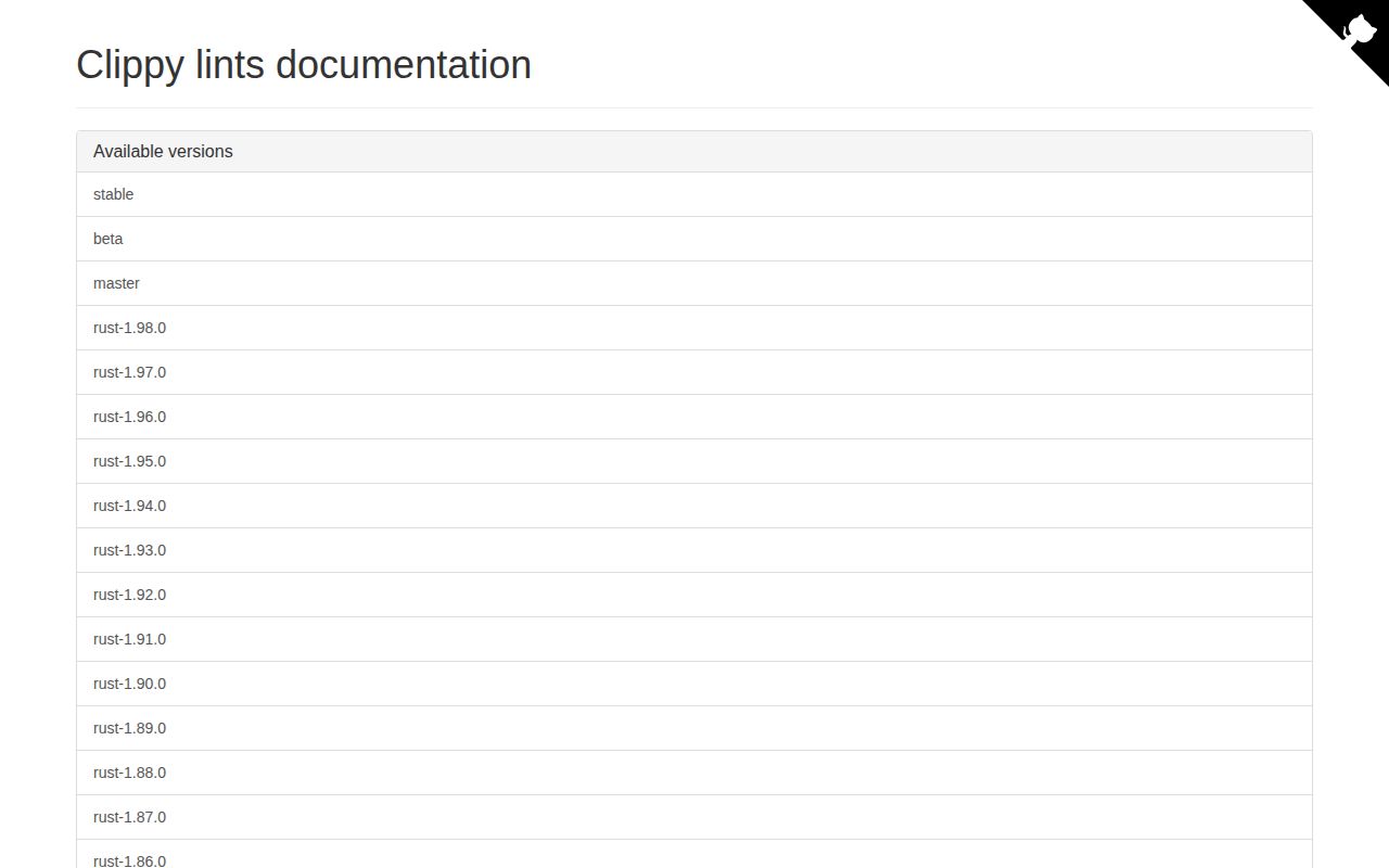 Screenshot of rust-clippy (rust-lang.github.io/rust-clippy)