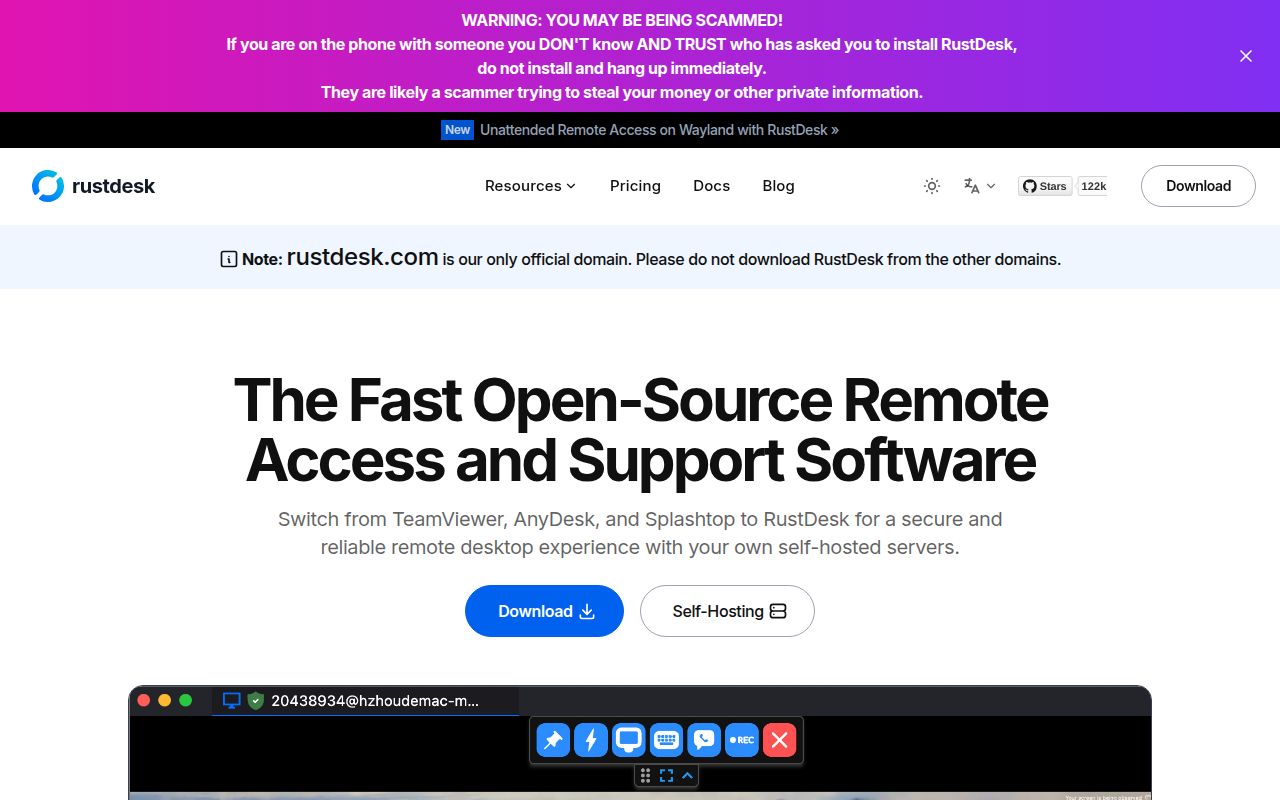 Screenshot of rustdesk (rustdesk.com)