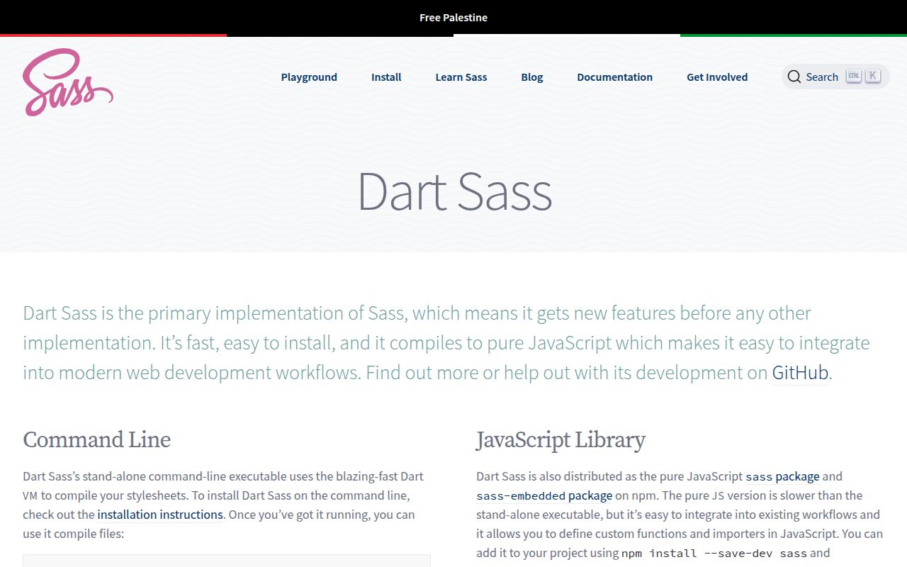 Screenshot of sass documentation