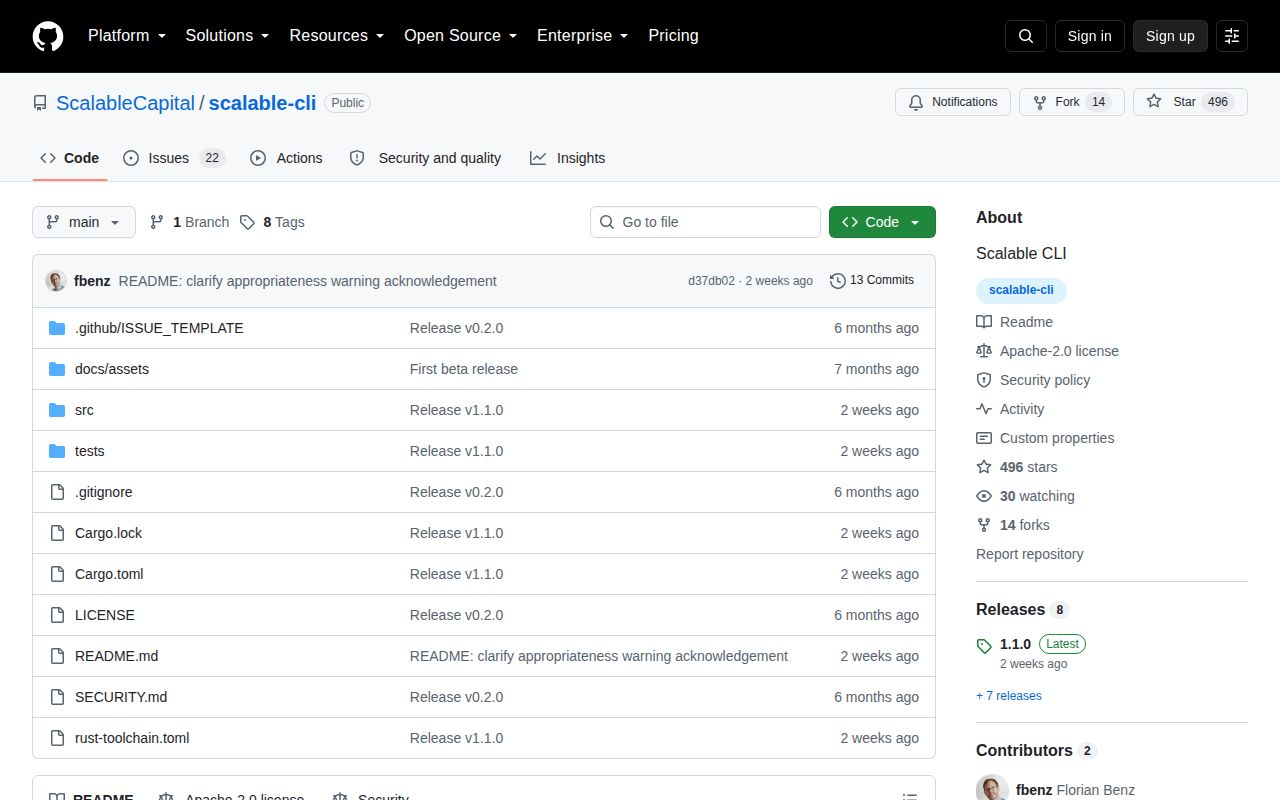 Screenshot of scalable-cli (github.com/ScalableCapital/scalable-cli)