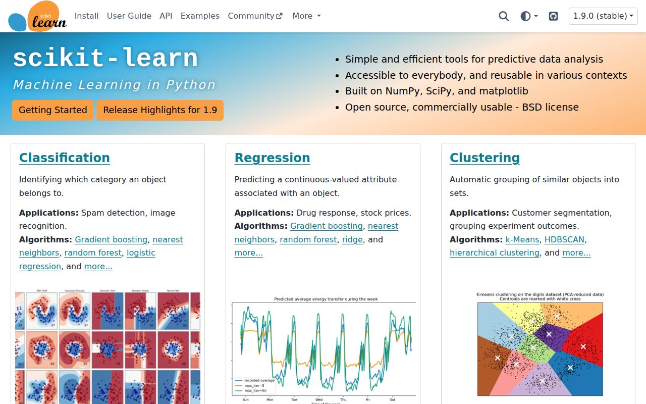 Screenshot of scikit-learn documentation