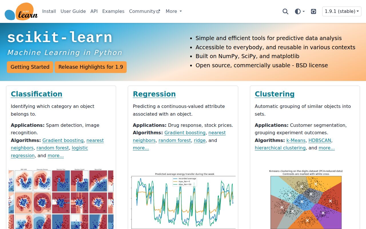 Screenshot of scikit-learn (scikit-learn.org)