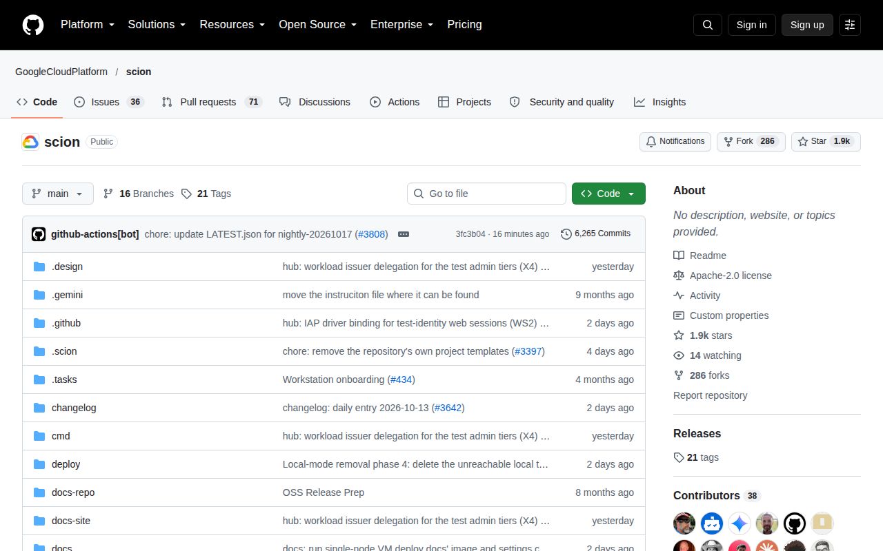 Screenshot of scion (github.com/GoogleCloudPlatform/scion)