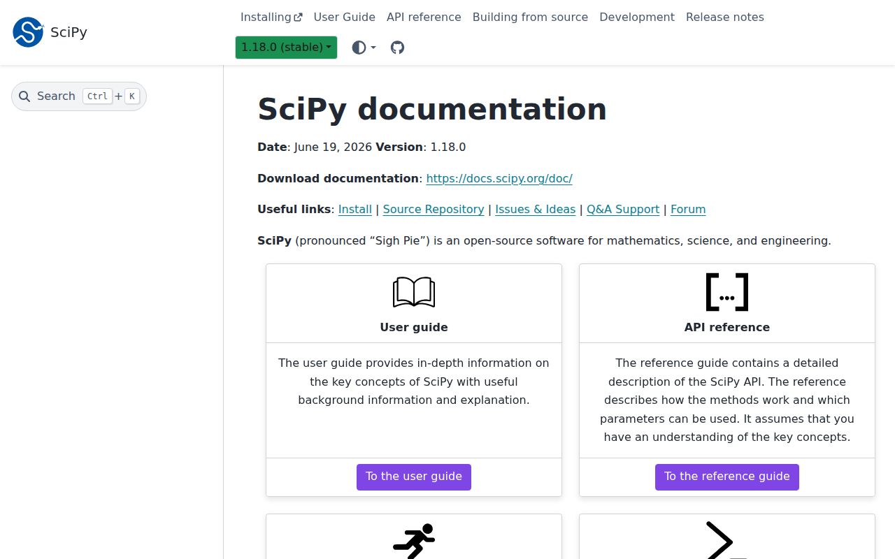 Screenshot of scipy documentation