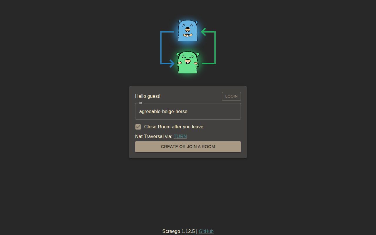 Screenshot of server (app.screego.net)