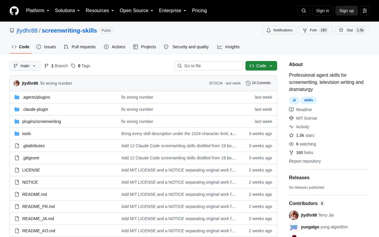 Screenshot of screenwriting-skills (github.com/jtydhr88/screenwriting-skills)