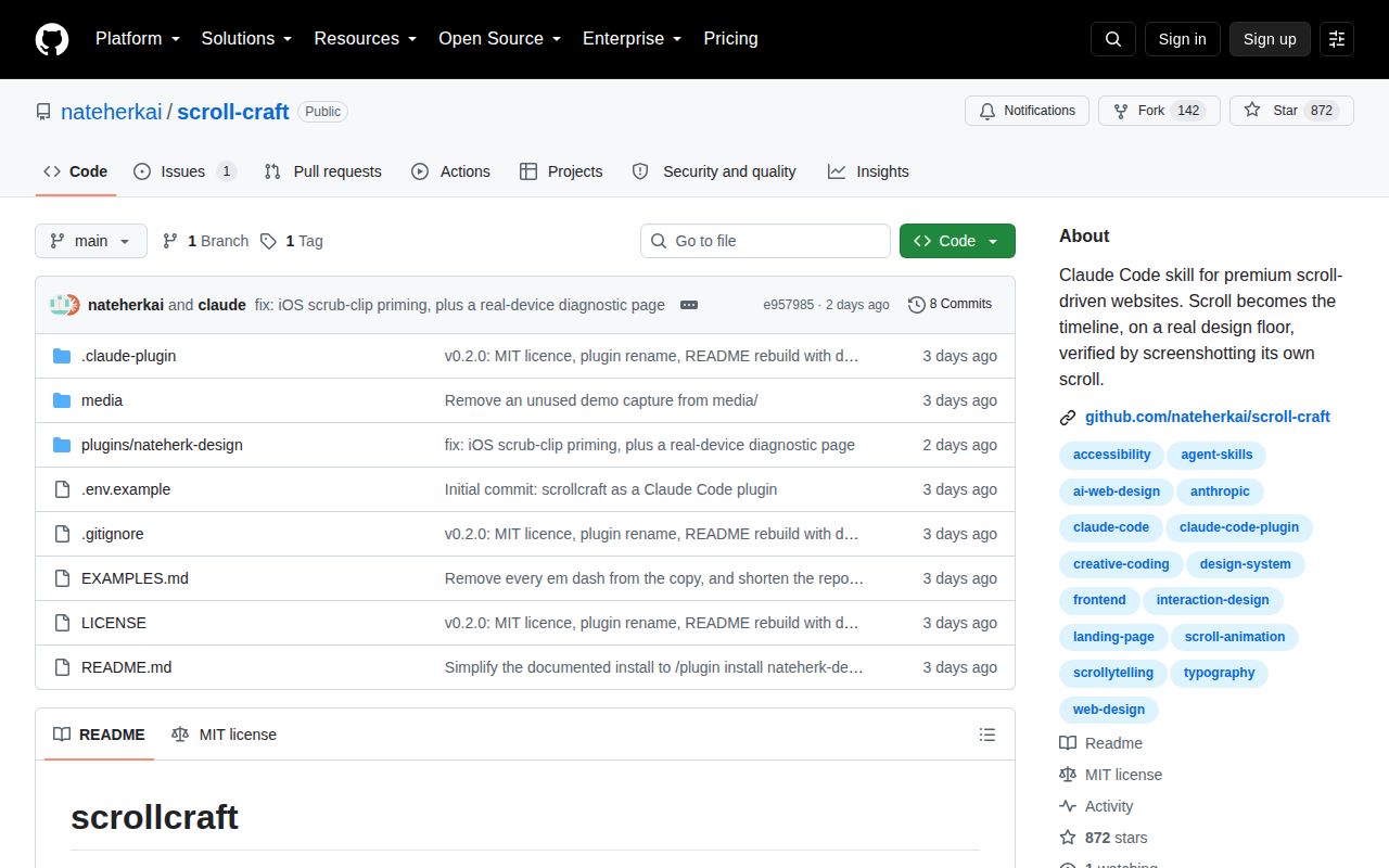 Screenshot of scroll-craft (github.com/nateherkai/scroll-craft)