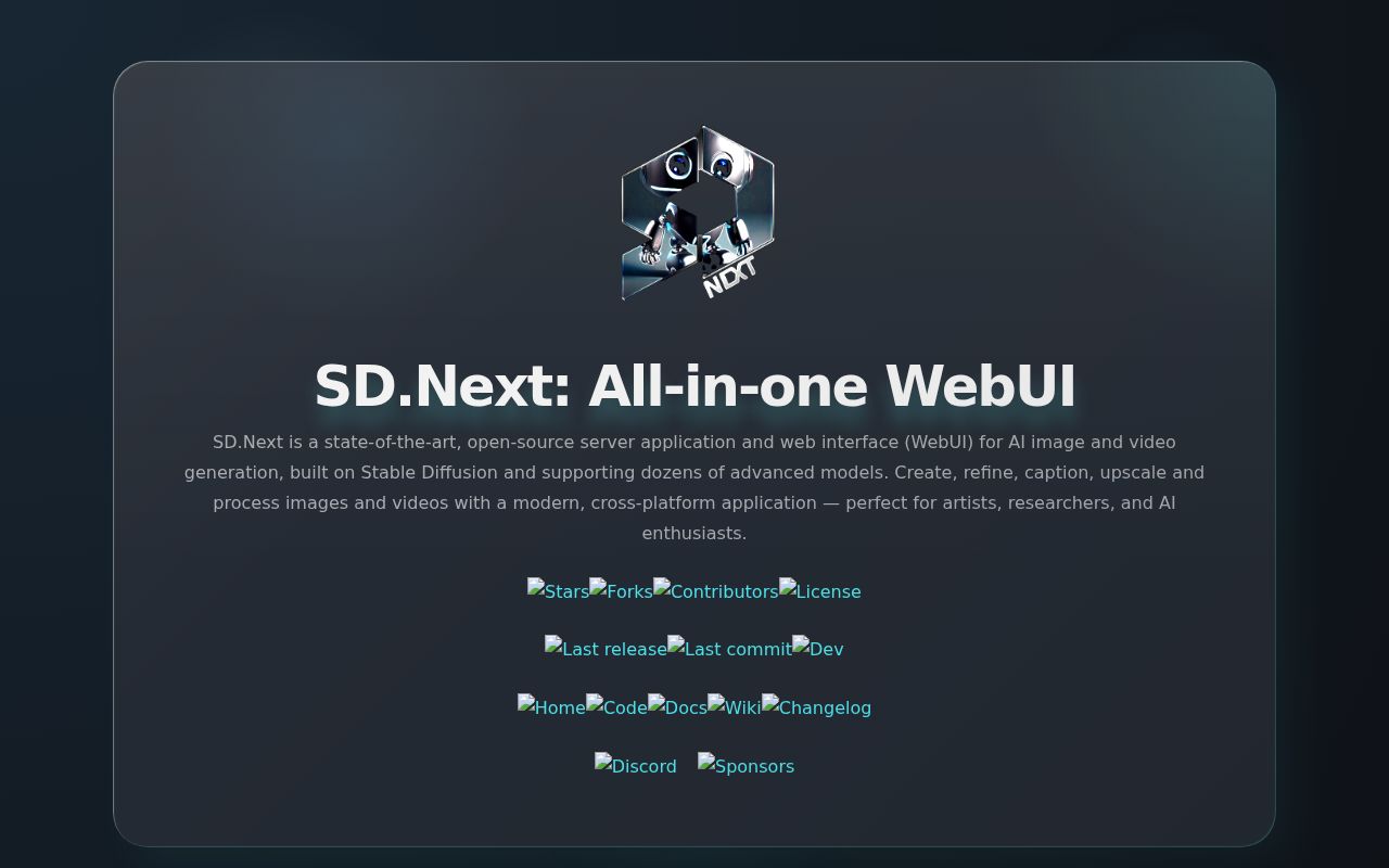 Screenshot of sdnext (vladmandic.github.io/sdnext)