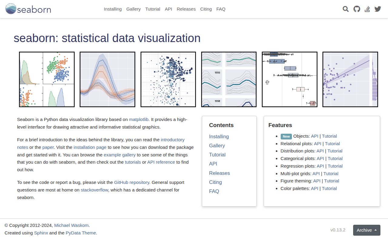 Screenshot of seaborn documentation