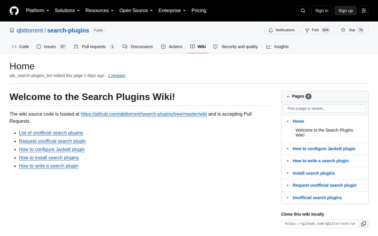Screenshot of search-plugins (github.com/qbittorrent/search-plugins/wiki)