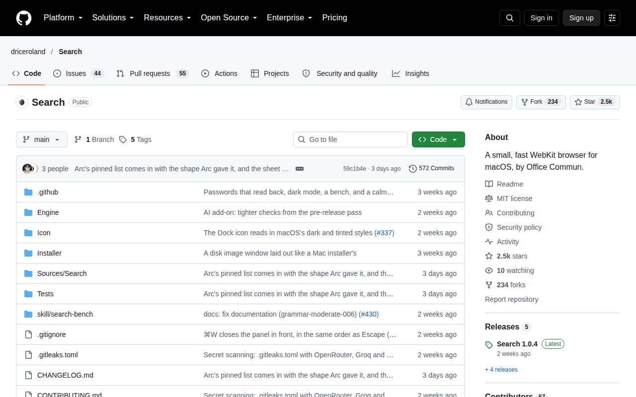 Screenshot of Search (github.com/driceroland/Search)