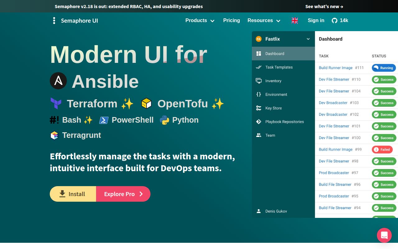 Screenshot of semaphore (semaphoreui.com)