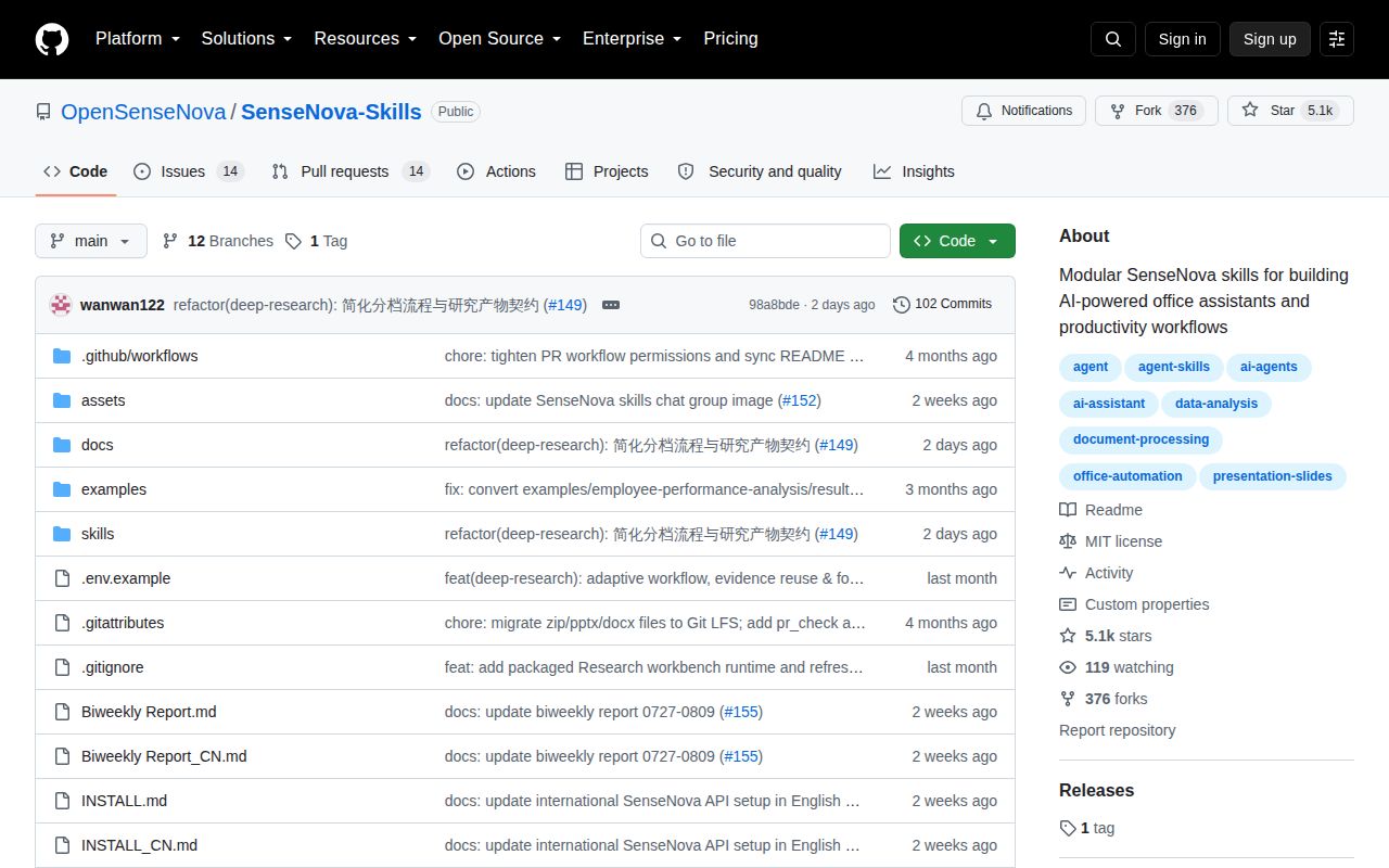 Screenshot of SenseNova-Skills (github.com/OpenSenseNova/SenseNova-Skills)