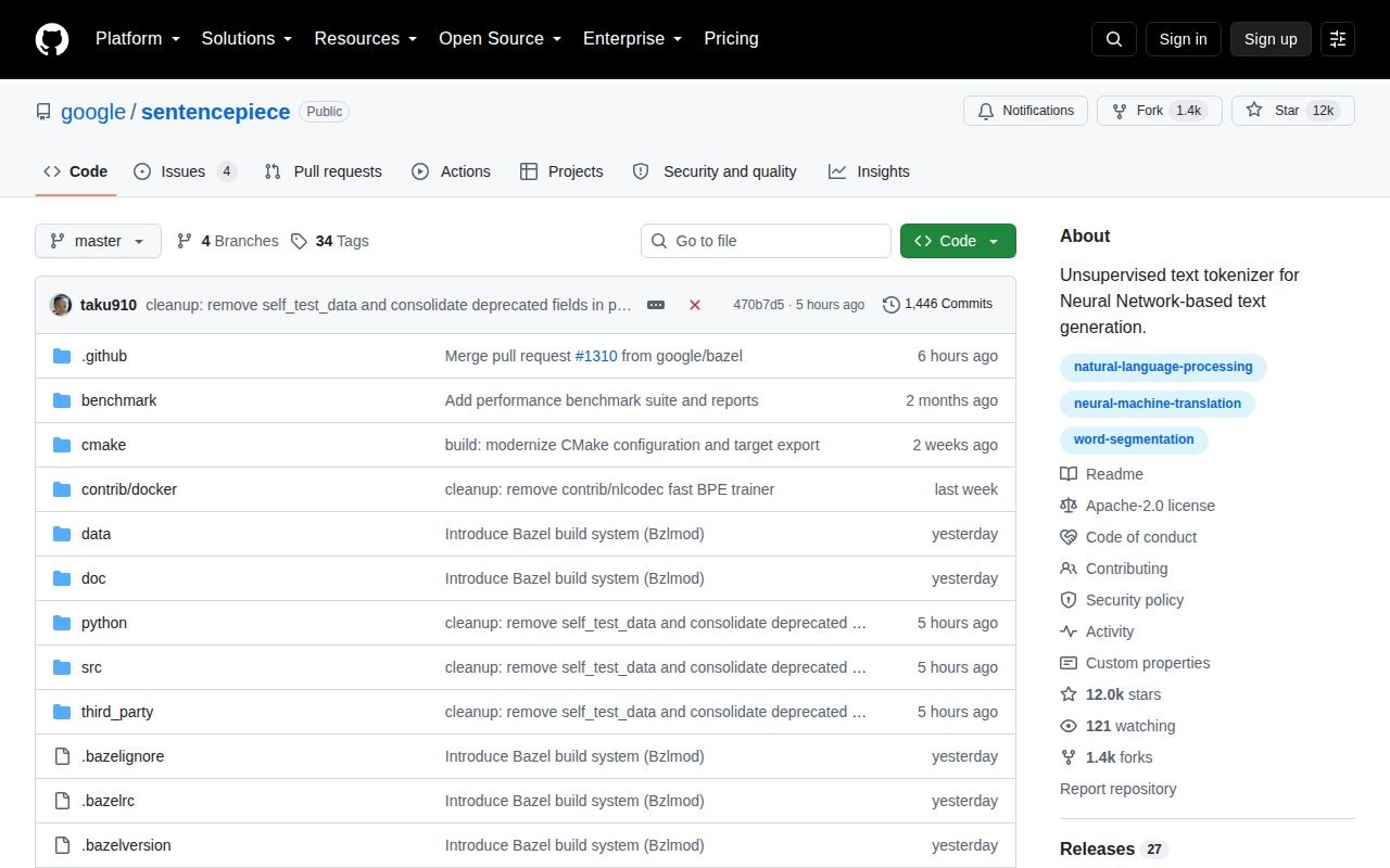 Screenshot of sentencepiece documentation