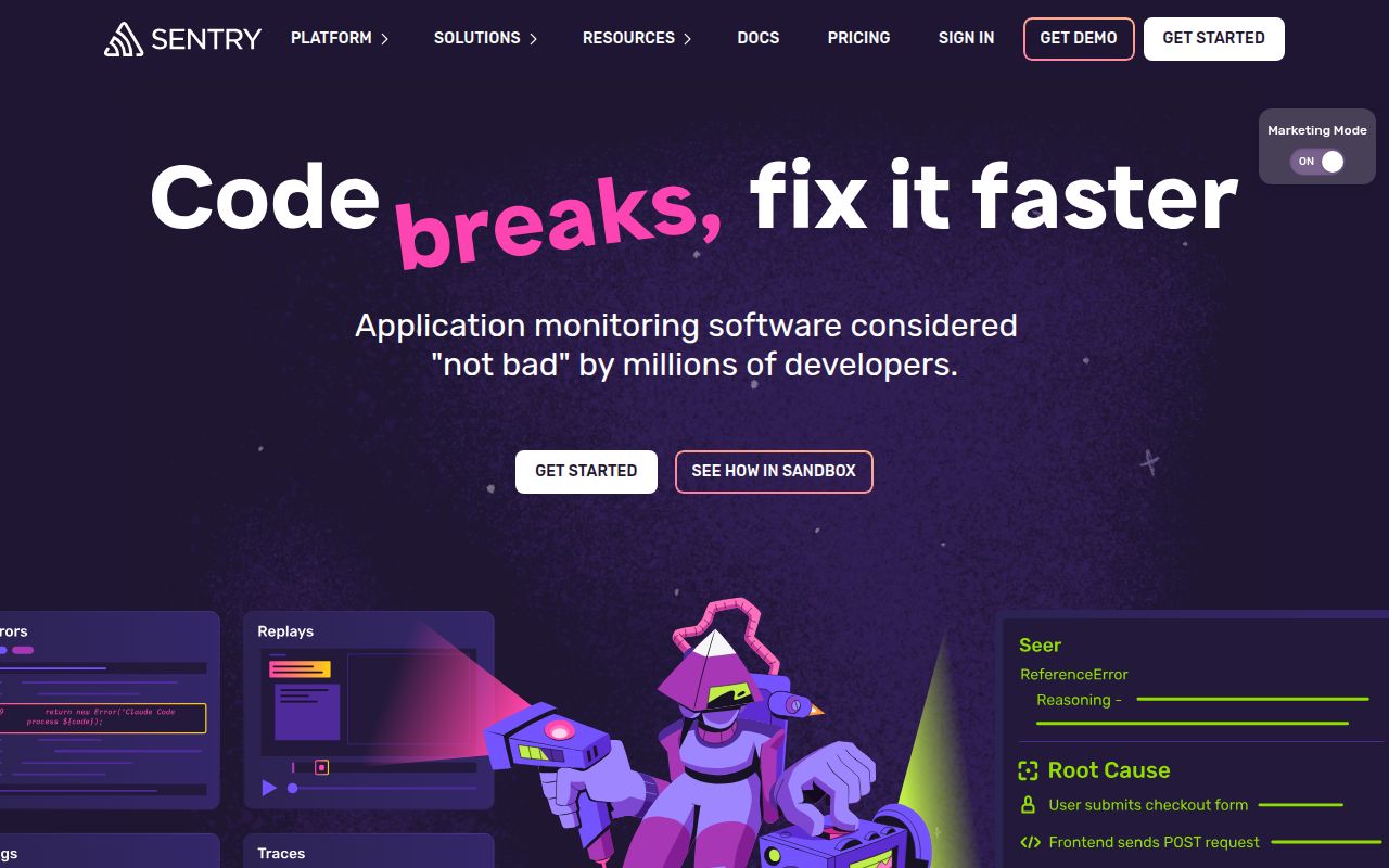Screenshot of sentry (sentry.io)