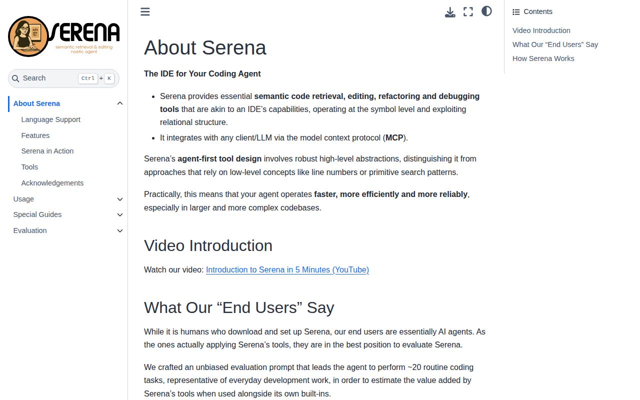 Screenshot of serena (oraios.github.io/serena)
