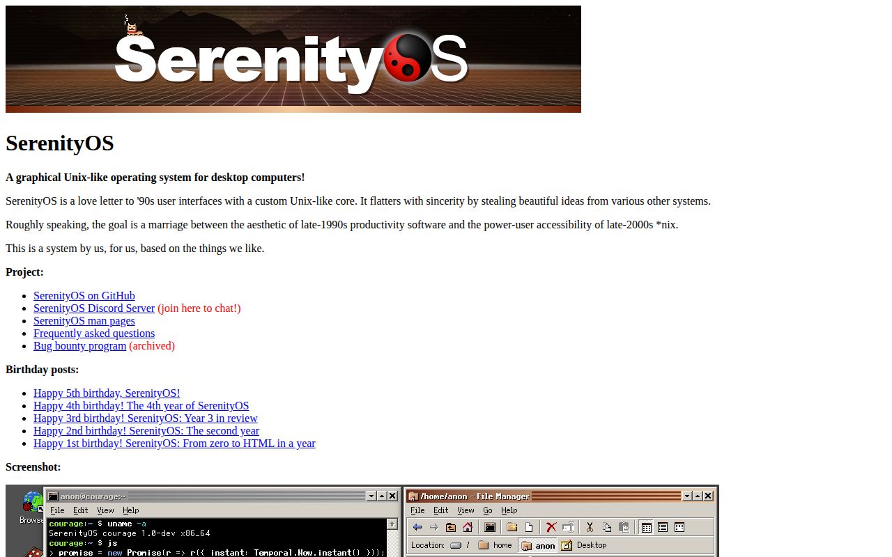 Screenshot of serenity (serenityos.org)