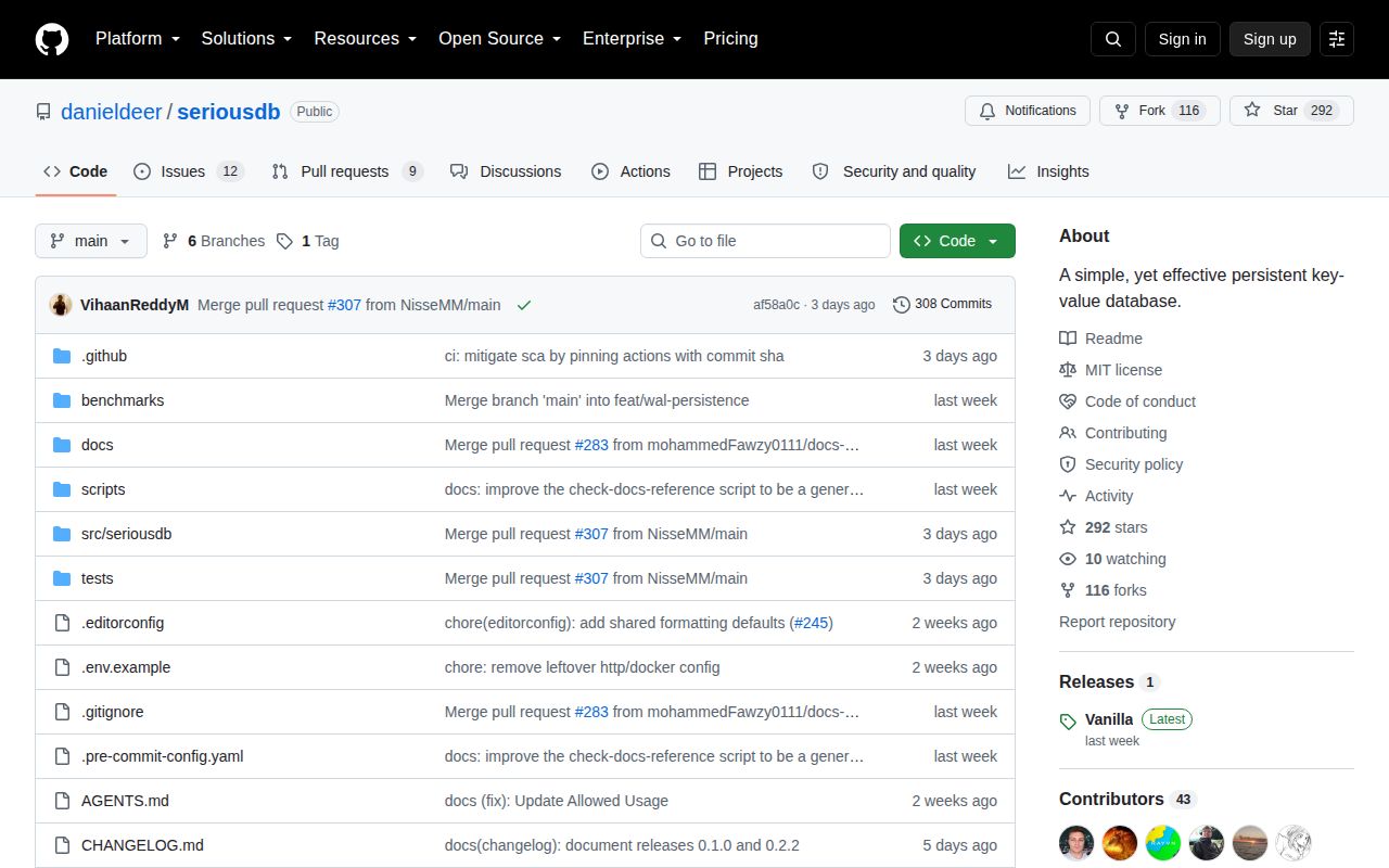 Screenshot of seriousdb (github.com/danieldeer/seriousdb)