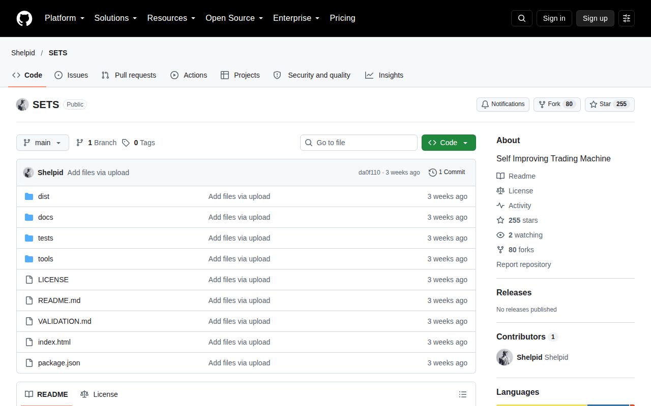 Screenshot of SETS (github.com/Shelpid/SETS)