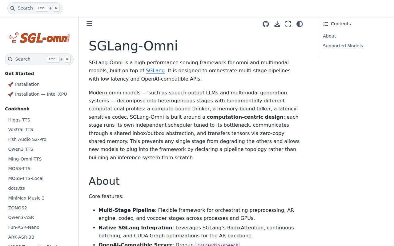 Screenshot of sglang-omni (sgl-project.github.io/sglang-omni)