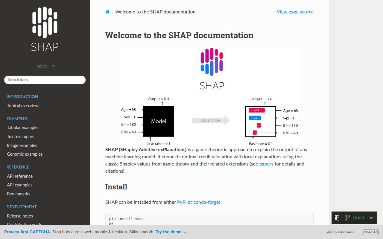 Screenshot of shap (shap.readthedocs.io)