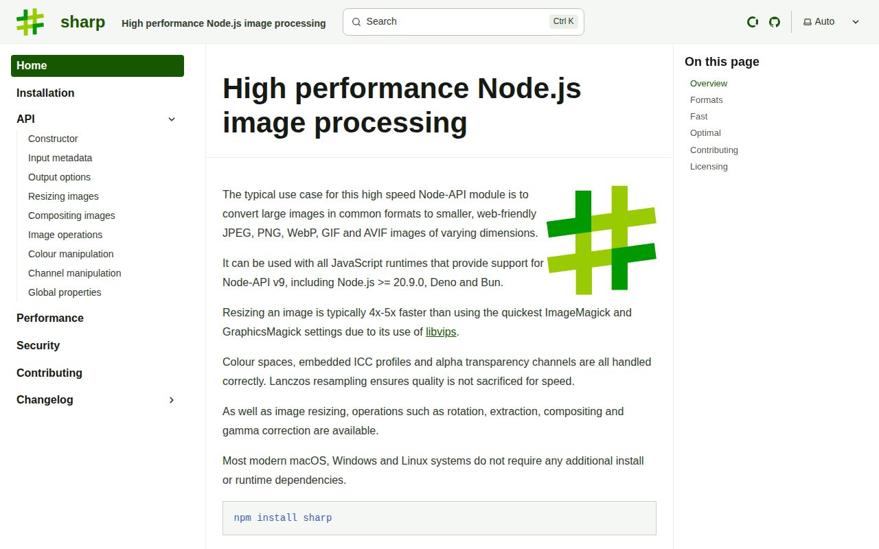 Screenshot of sharp documentation