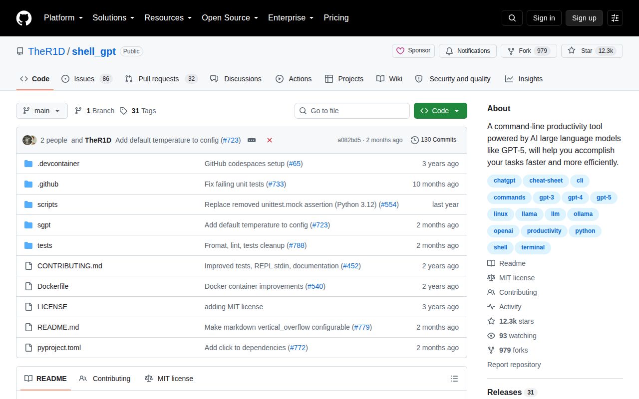Screenshot of shell_gpt (github.com/TheR1D/shell_gpt)