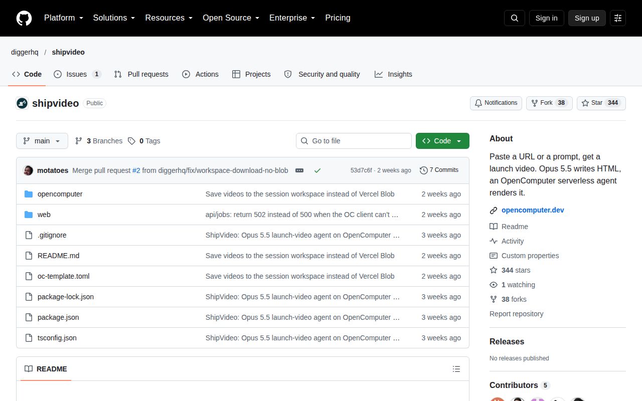 Screenshot of shipvideo (github.com/diggerhq/shipvideo)