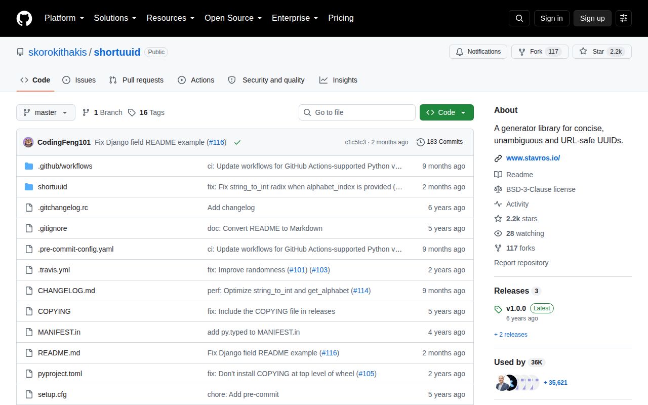 Screenshot of shortuuid documentation