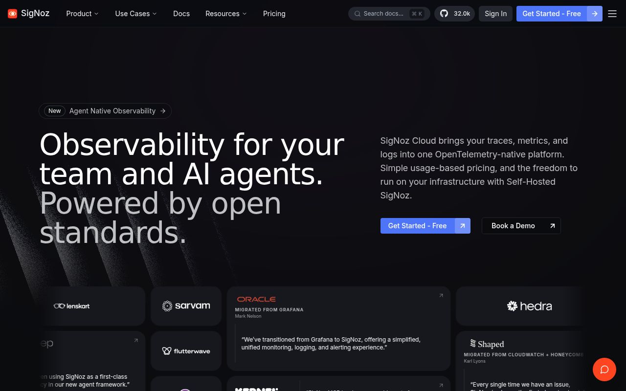 Screenshot of signoz (signoz.io)