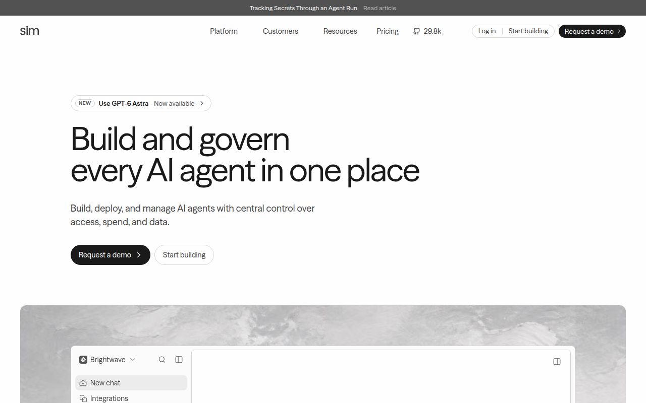 Screenshot of sim (www.sim.ai)