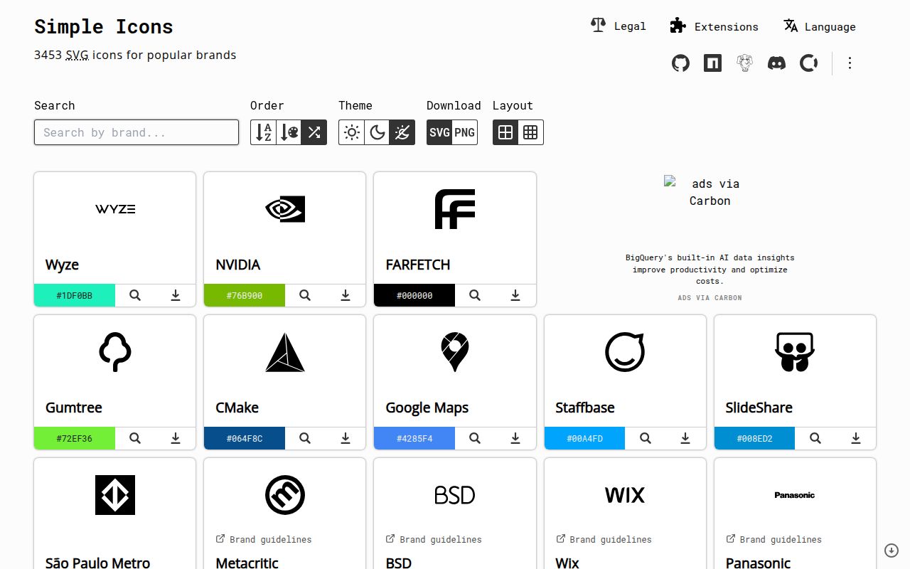 Screenshot of simple-icons (simpleicons.org)