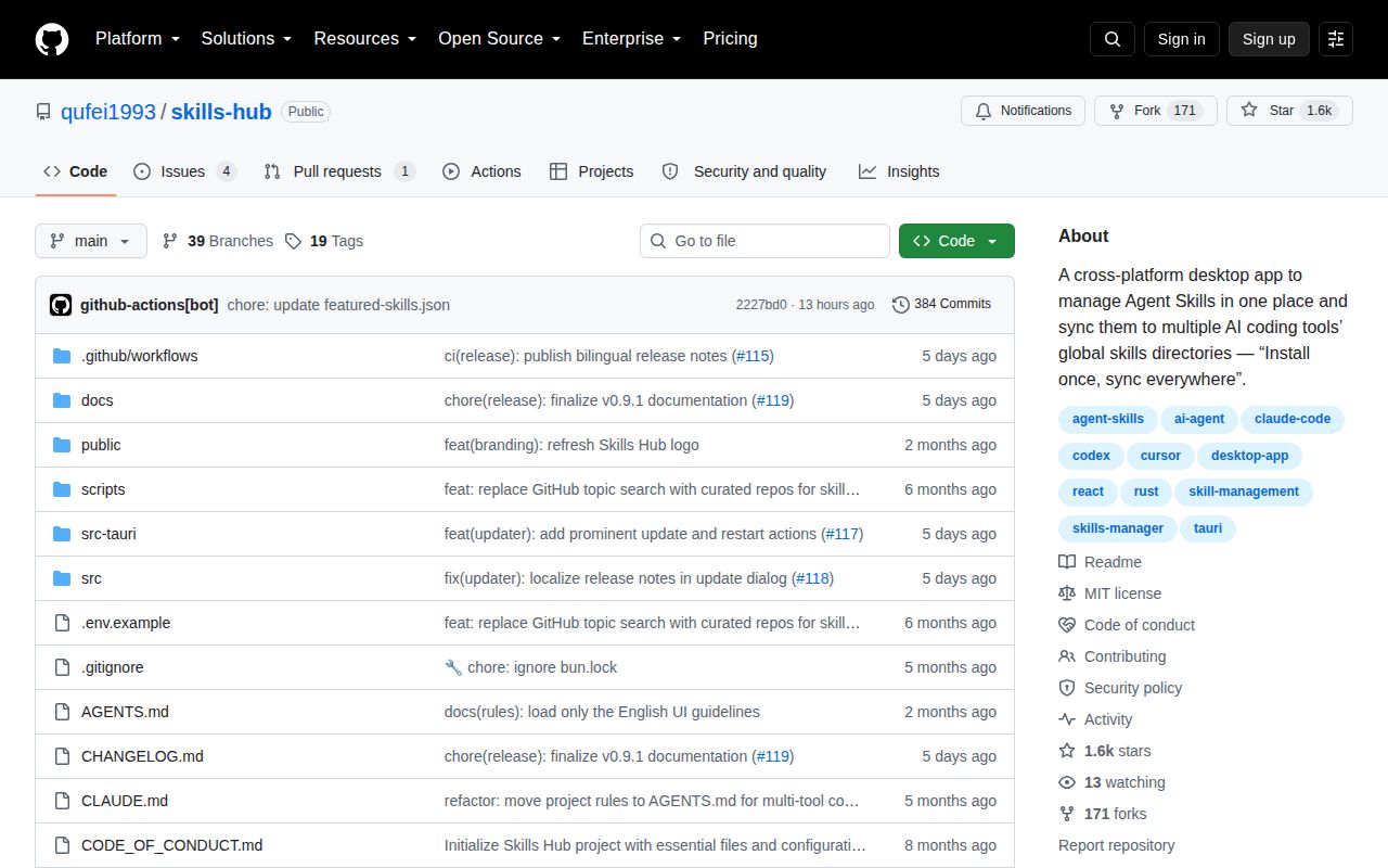 Screenshot of skills-hub (github.com/qufei1993/skills-hub)