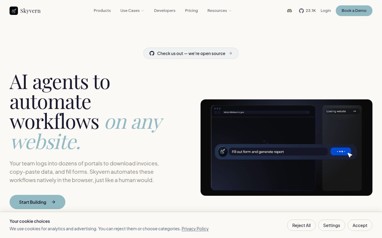 Screenshot of skyvern (www.skyvern.com)