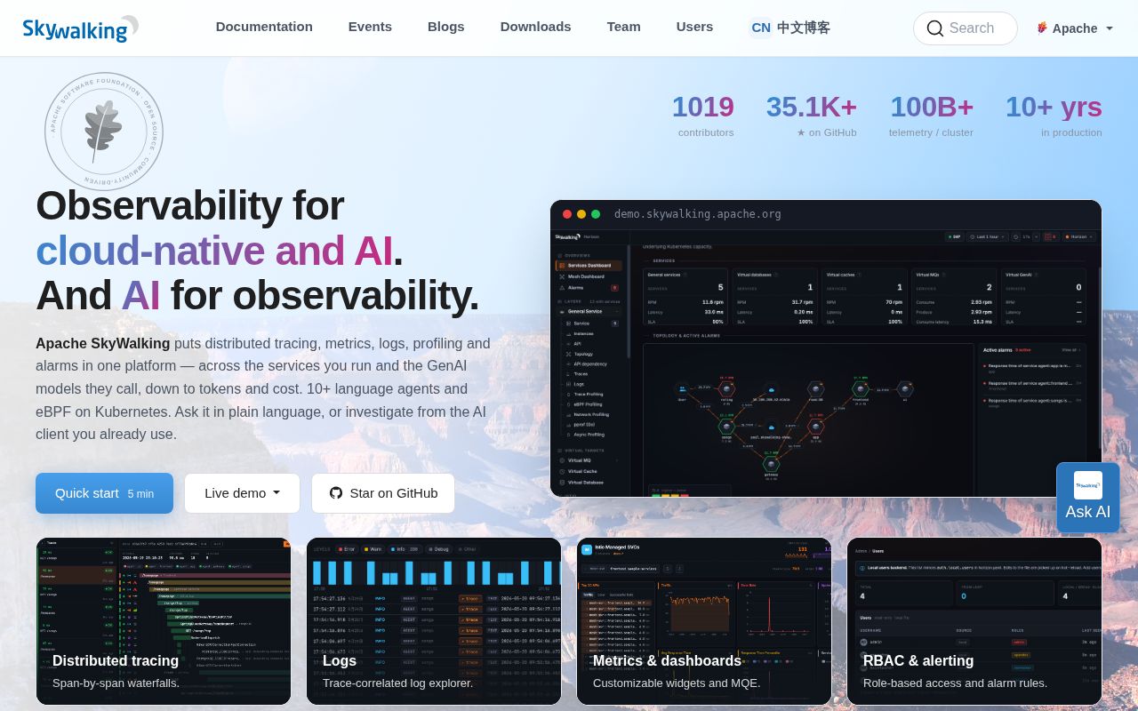 Screenshot of skywalking (skywalking.apache.org)