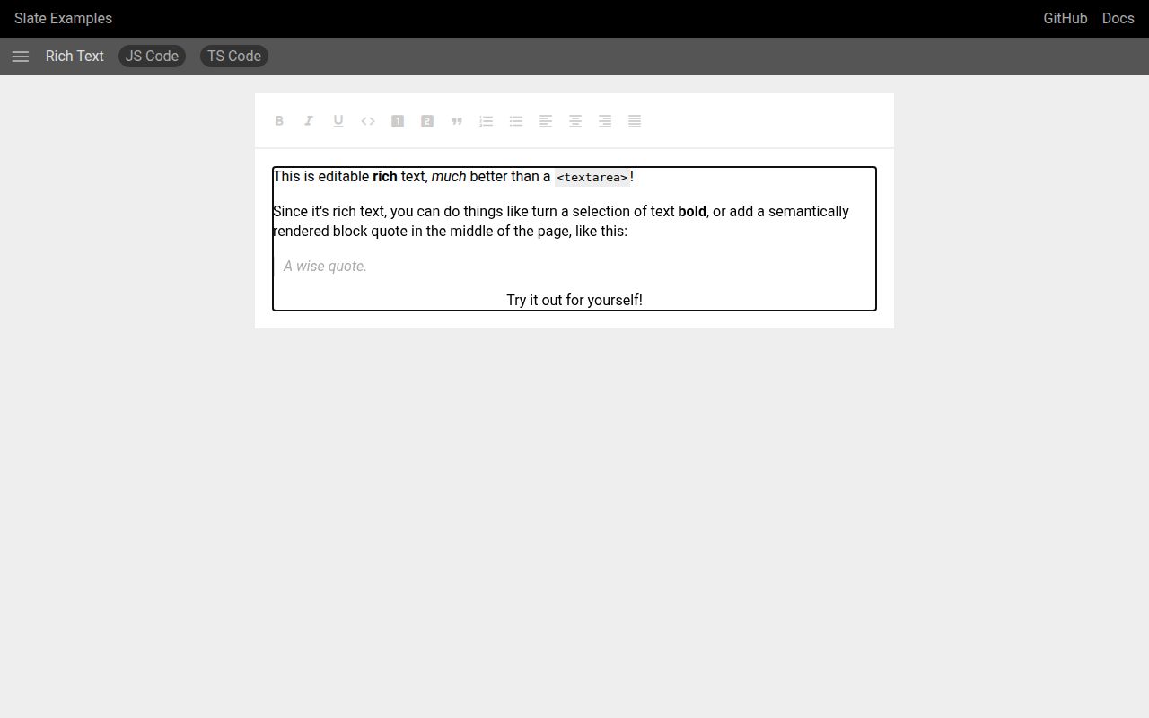 Screenshot of slate (slatejs.org)