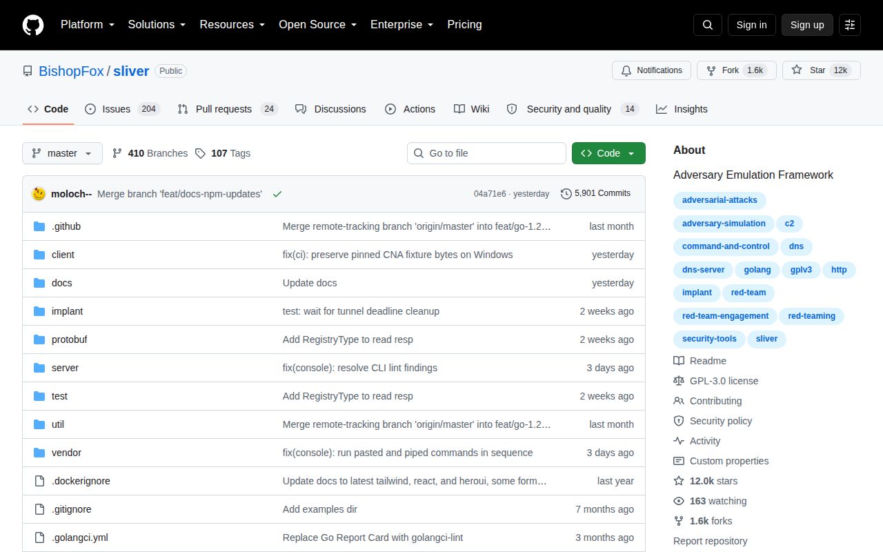Screenshot of sliver (github.com/BishopFox/sliver)