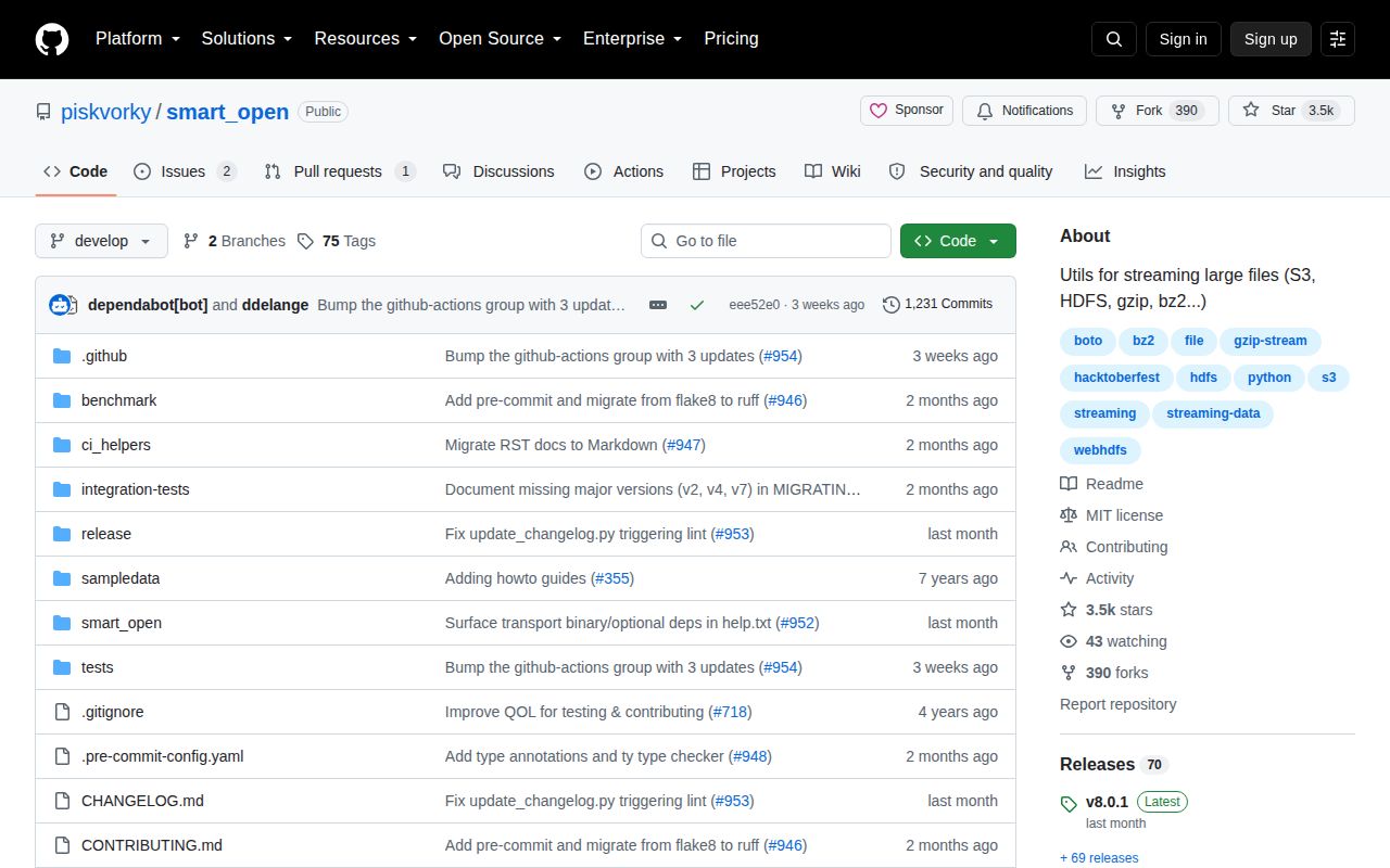 Screenshot of smart-open documentation