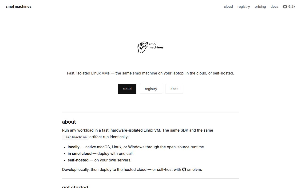 Screenshot of smolvm (smolmachines.com)