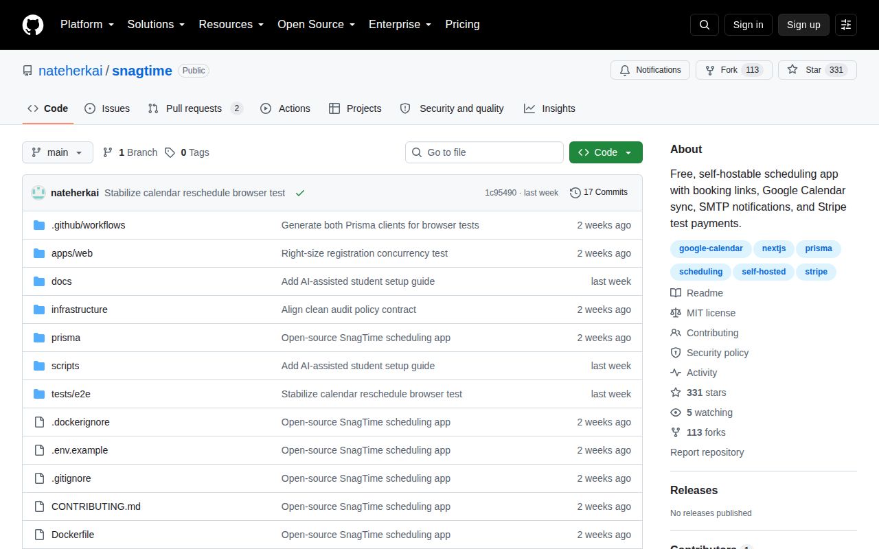 Screenshot of snagtime (github.com/nateherkai/snagtime)