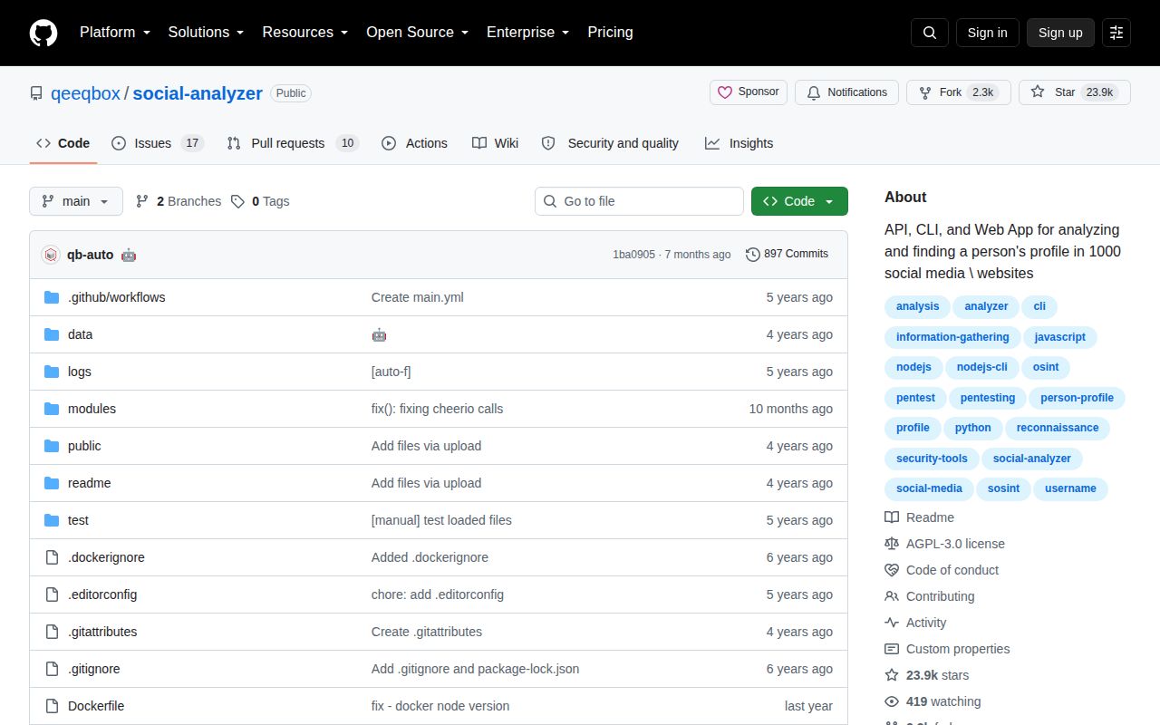Screenshot of social-analyzer (github.com/qeeqbox/social-analyzer)