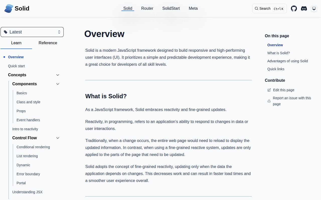 Screenshot of solid-js documentation