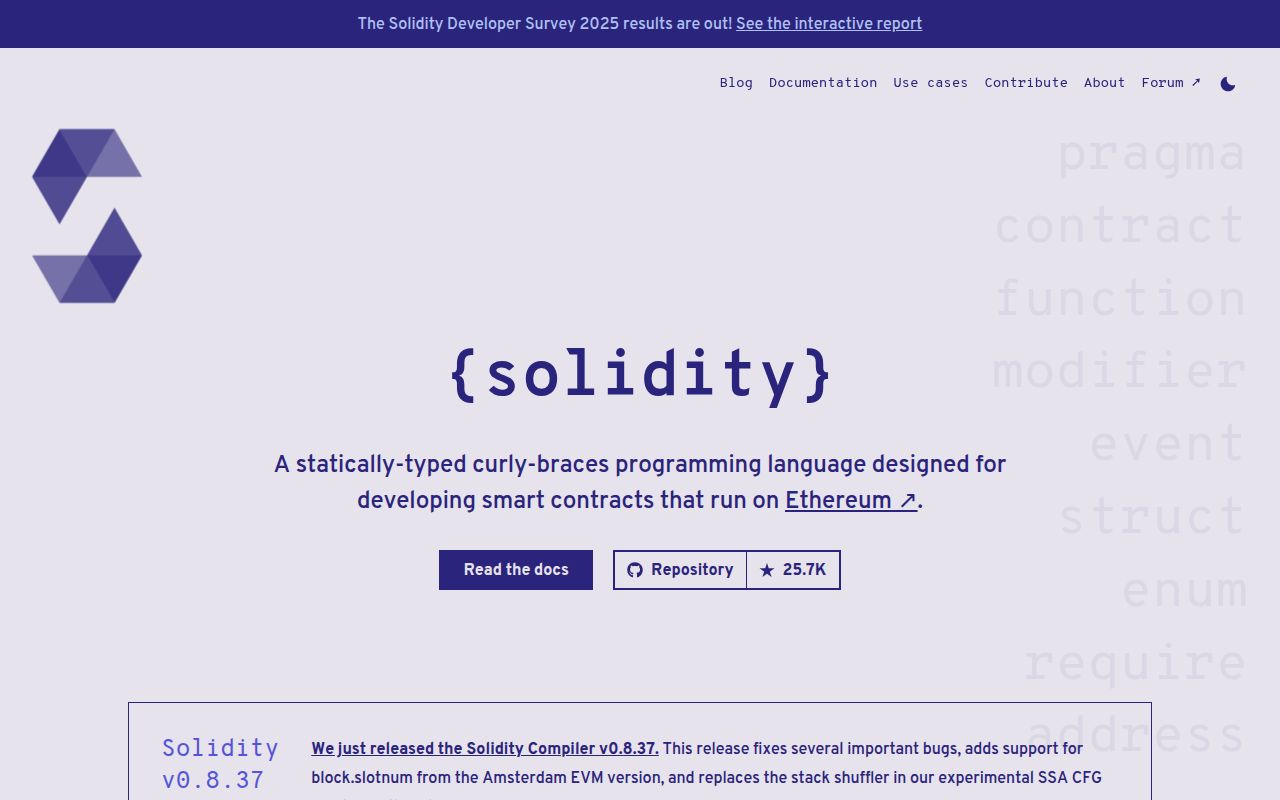 Screenshot of solidity (soliditylang.org)