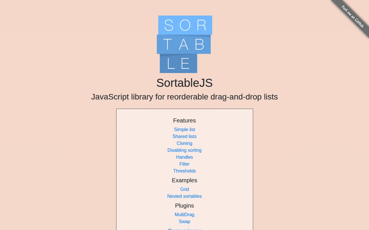 Screenshot of sortablejs documentation