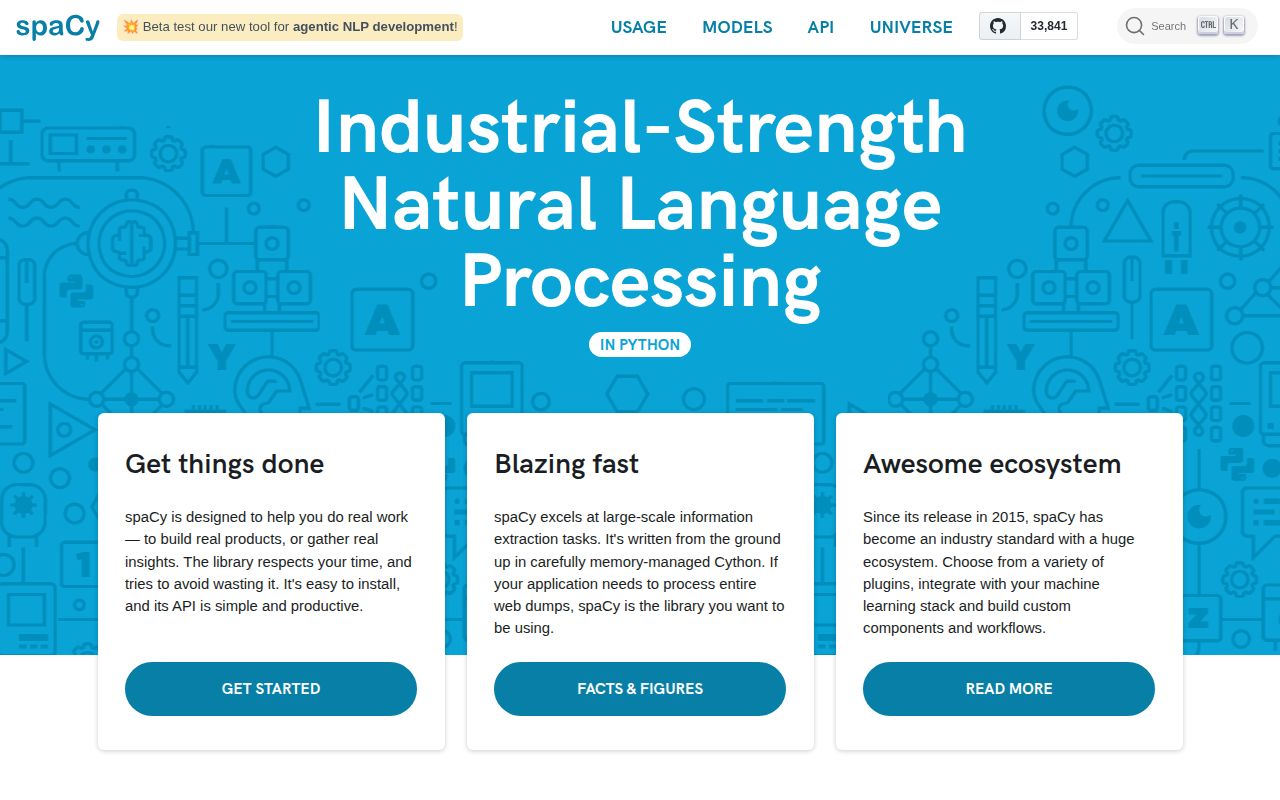 Screenshot of spacy documentation